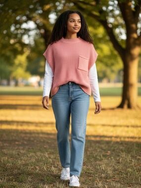 Zenana Pink Ribbed Sweater Vest Top - Size Small